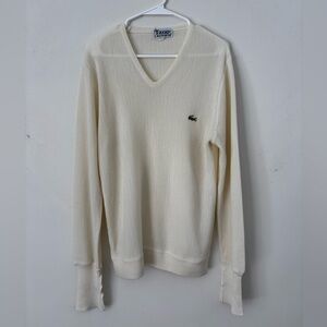 Lacoste/Izod Ivory V-Neck Vintage 1980’s Classic Sweater Acrylic USA Made Sz M